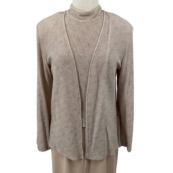 Vintage 2 Piece Jumpsuit Jacket Set Silky Silver Glitter Bodice Flowy Womens 8 - Picture 9 of 14